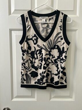 Judith Hart Petites Silk Blend Top - Black & Cream Leopard